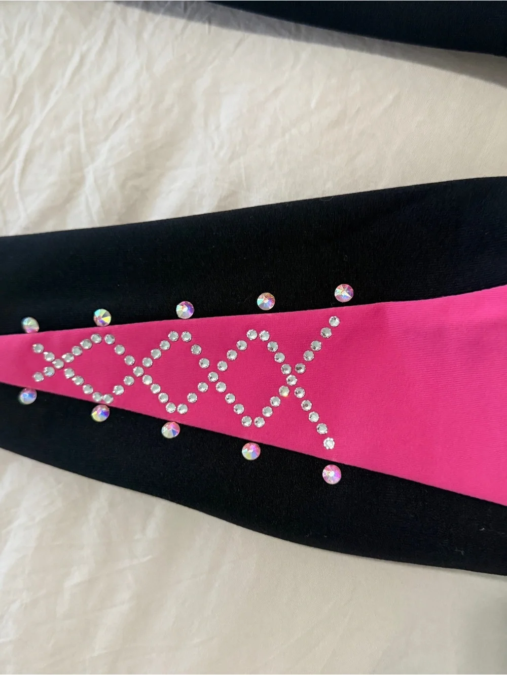 Girls Black ice skating Leggings with Pink Accent and jewels.